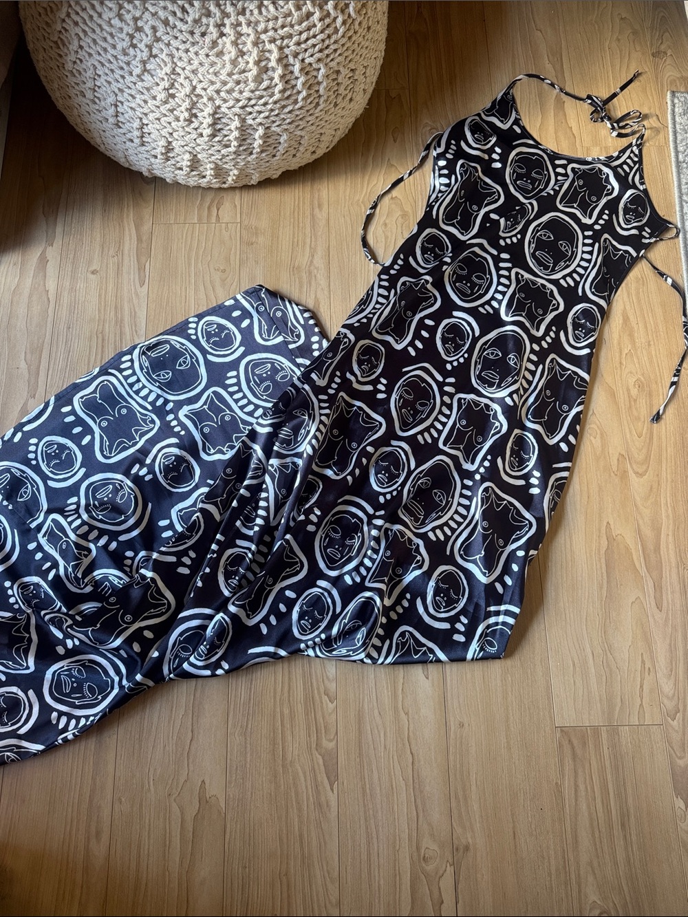 Patrick Church Black & White Face Print Maxi Dress